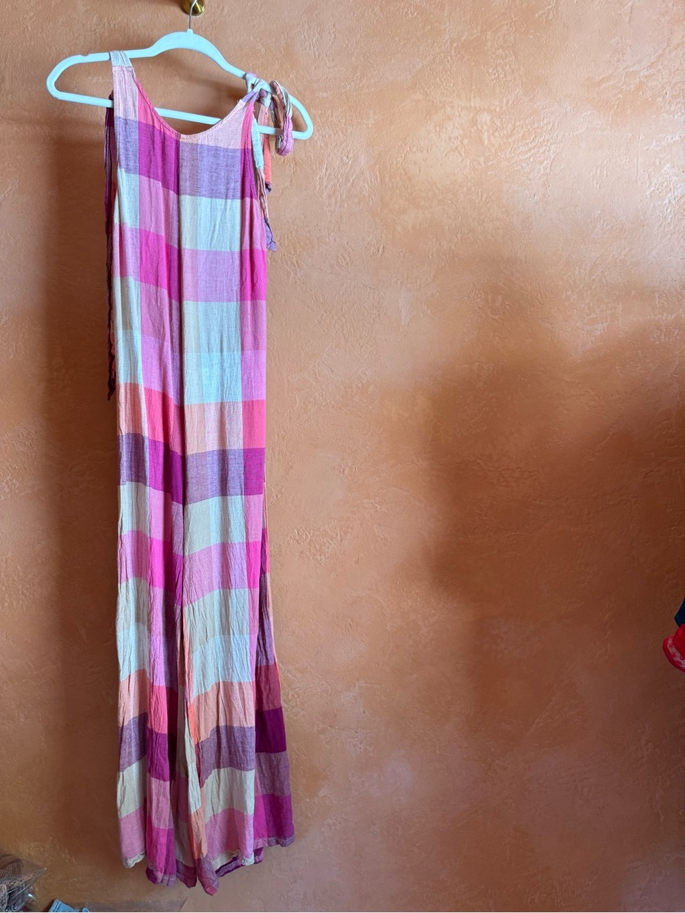 Native Youth Wide Leg Jumpsuit Check Print Tie Shoulder Open Back